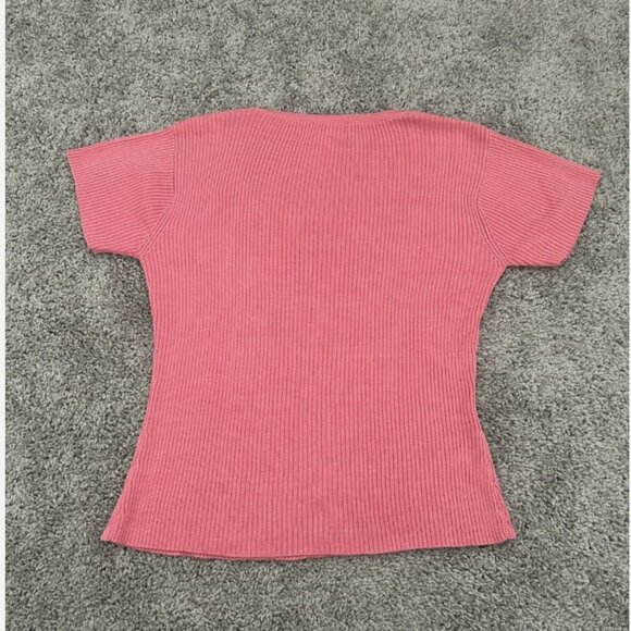 Vintage Austin Reed Ribbed Knit Pink Silk Small Top - Picture 4 of 6